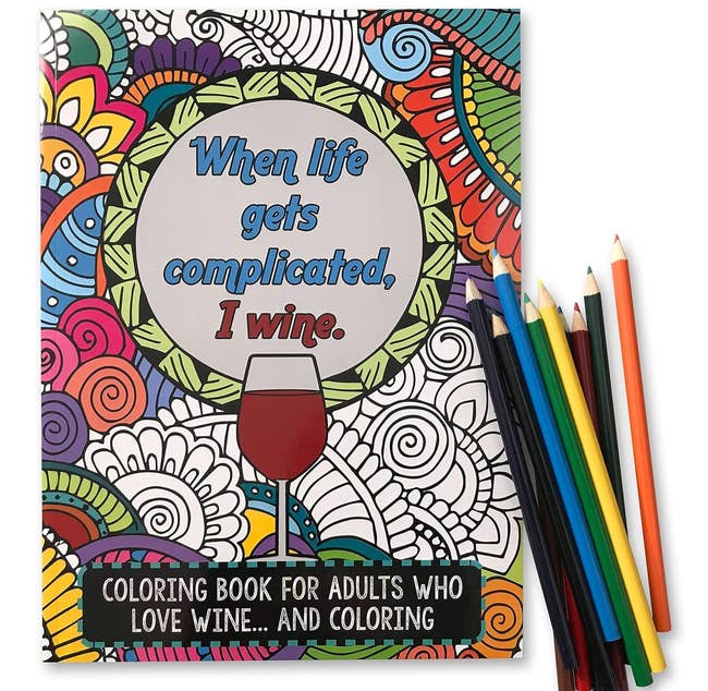 Adult coloring book cover with intricate patterns, text: 