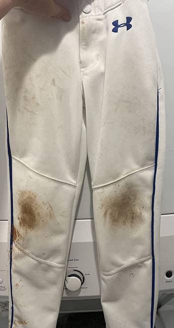 reviewer before image of a pair of stained baseball pants