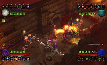 a screenshot from the game showing four different characters fighting monsters 
