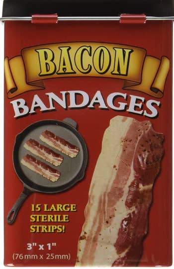 The box of bacon shaped bandages 