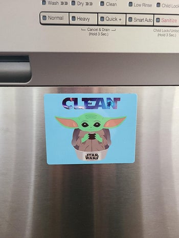 the clean side of the magnet showing on a reviewer's dishwasher