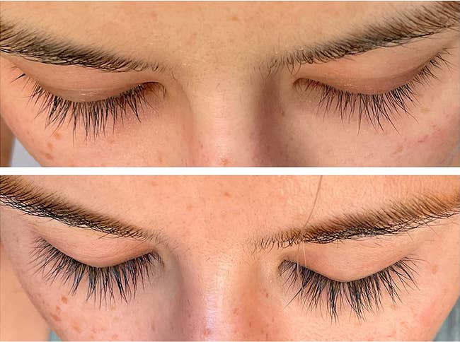 Reviewer's lashes before and after using serum with noticeable growth