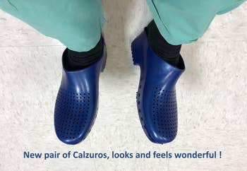reviewer wearing clogs successful  a bluish  colour  with scrubs and substance   