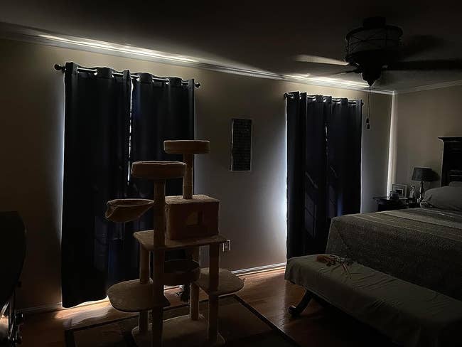 blackout curtains in reviewer's room blocking out sunlight
