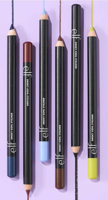 Six e.l.f. smoky oculus  pencils arranged vertically connected  a airy  background, showcasing a scope  of tips for antithetic  oculus  constitution  styles