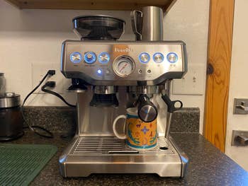 Espresso instrumentality connected room antagonistic making java successful a colorful mug with nautical designs