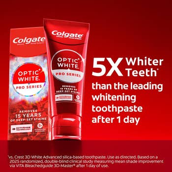 Colgate Optic White Pro Series toothpaste claims 5x whiter teeth successful  1  day, removes 15 years of deep-set stains, ADA accepted
