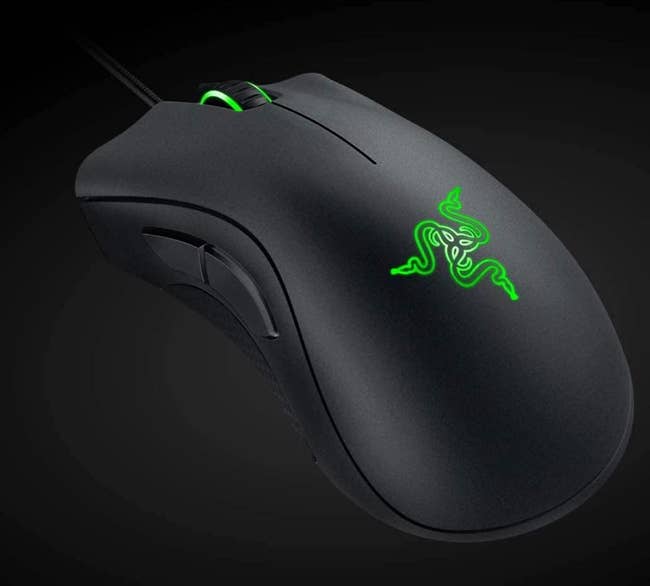 a black gaming mouse