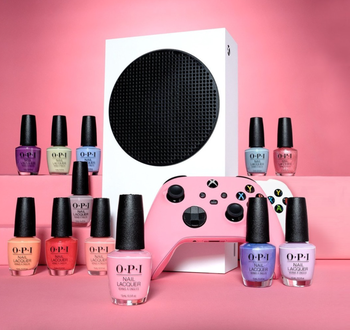 a pink xbox controller and 12 nail polish bottles
