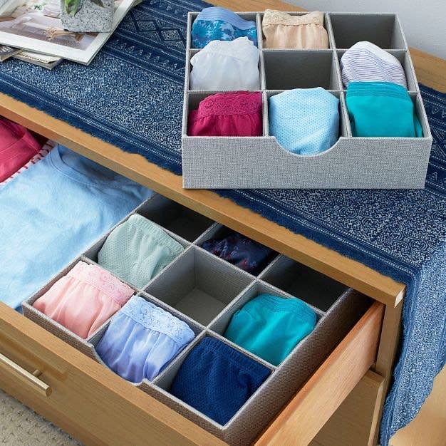 Underwear folded and placed in organizer