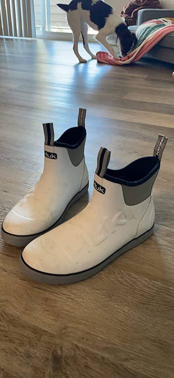 reviewer photo of white deck boots