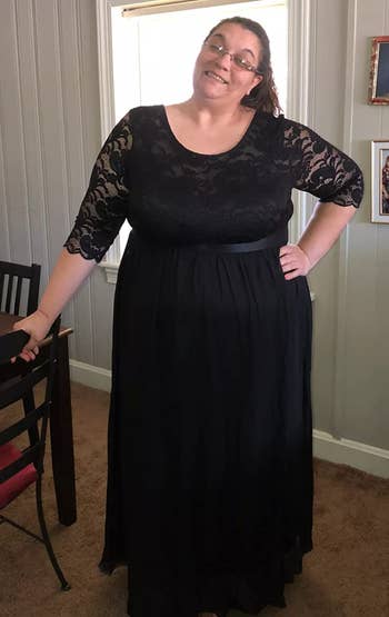Image of reviewer wearing long black dress
