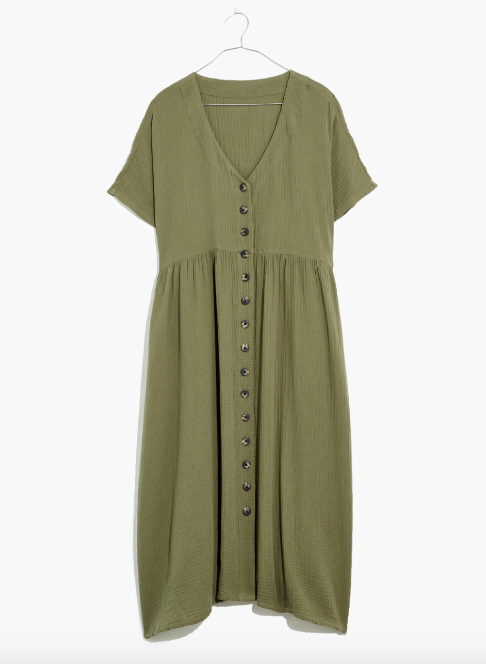 an olive green lightweight t-shirt midi dress