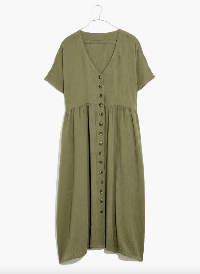 an olive green lightweight t-shirt midi dress