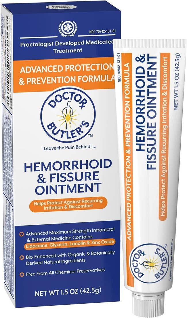 Product image of Doctor Butler's Hemorrhoid and Fissure Ointment packaging and tube