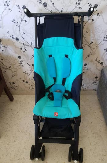 Reviewer's photo showing the stroller in black and teal