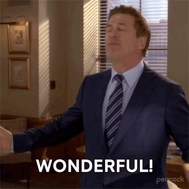 Person successful a suit joyfully exclaims