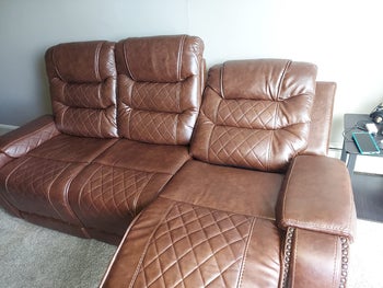 reviewer photo of the sofa reclining