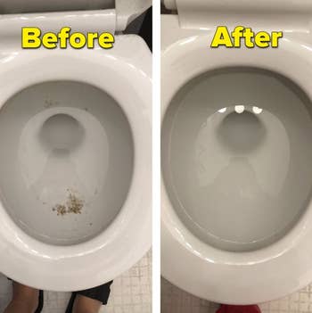 reviewer's toilet before and after using toilet wand

