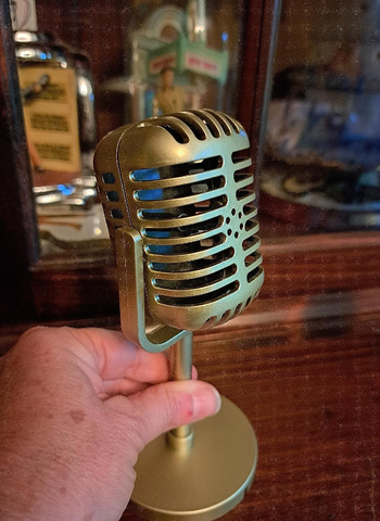 Reviewer holding up the gold version of it 