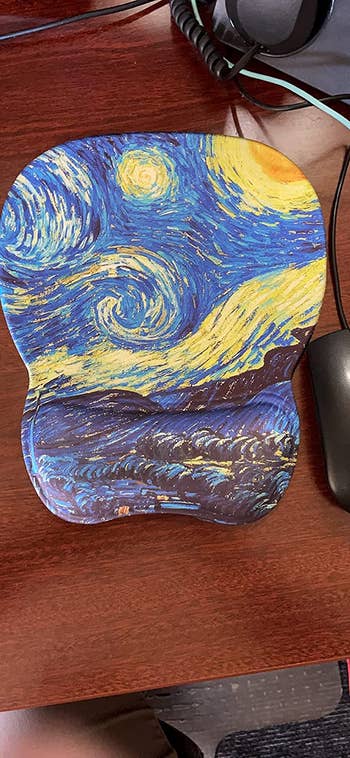 reviewer photo of Starry Night design mouse pad with wrist support