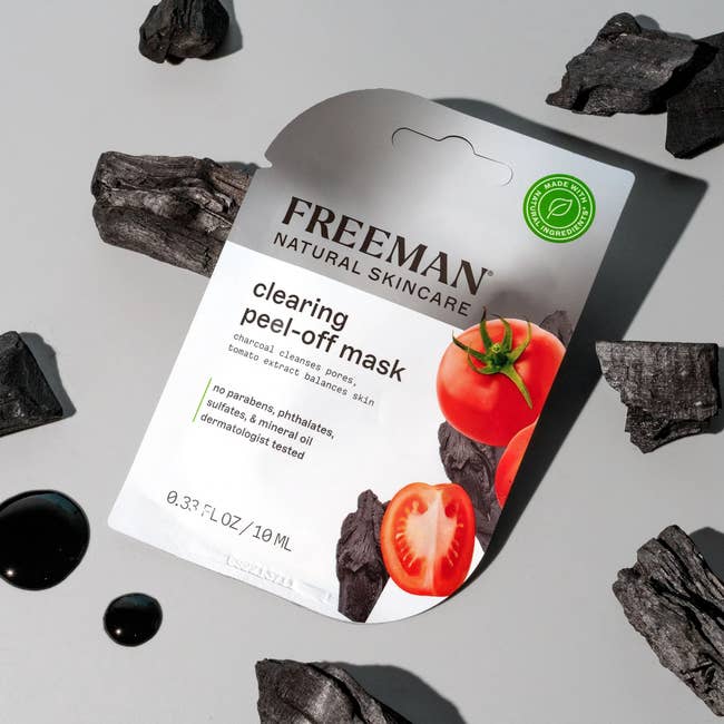 Freeman Natural Skincare Clearing Peel-Off Mask; cleanses pores with charcoal and herb  extract, nary  parabens, 0.33 fl oz packaging shown