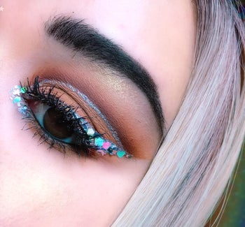 reviewer's eye look with some of the glitter used