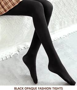 A model in the black, footed tights