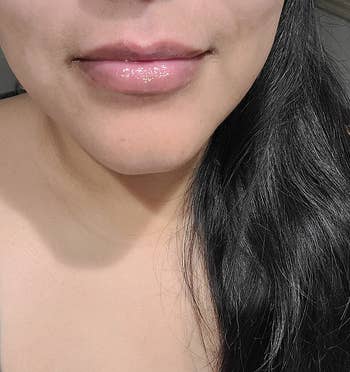 reviewer's nourished looking lips after using the lip mask