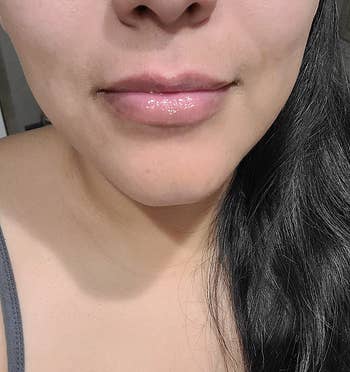 reviewer's nourished looking lips after using the lip mask