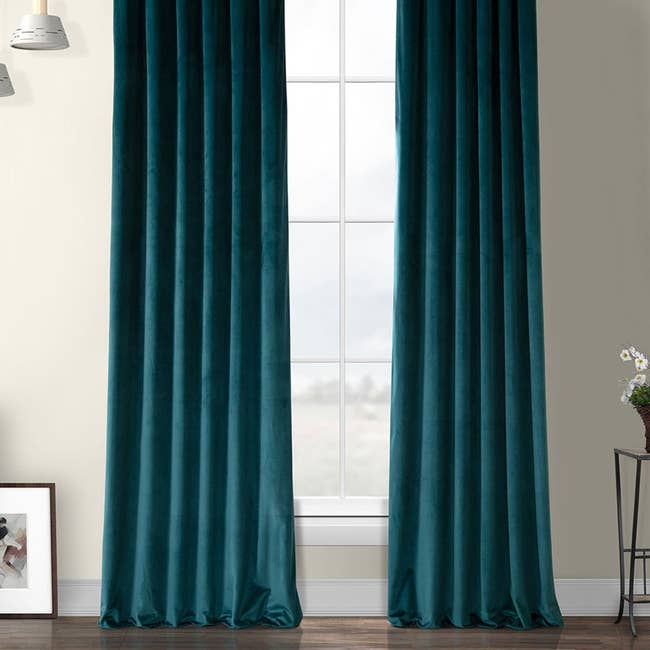 the curtains in a deep green