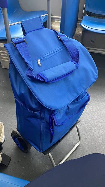a reviewer photo of the cart with the backpack compartment
