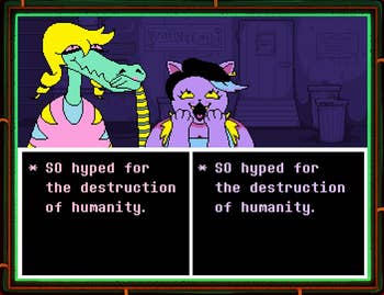 screenshot of a pair of characters in undertale and their dialogue