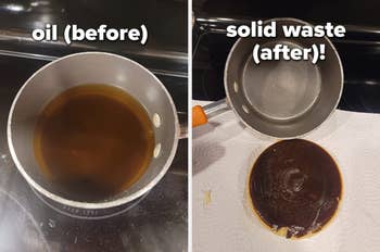 A before and after pic of oil that got solidified 