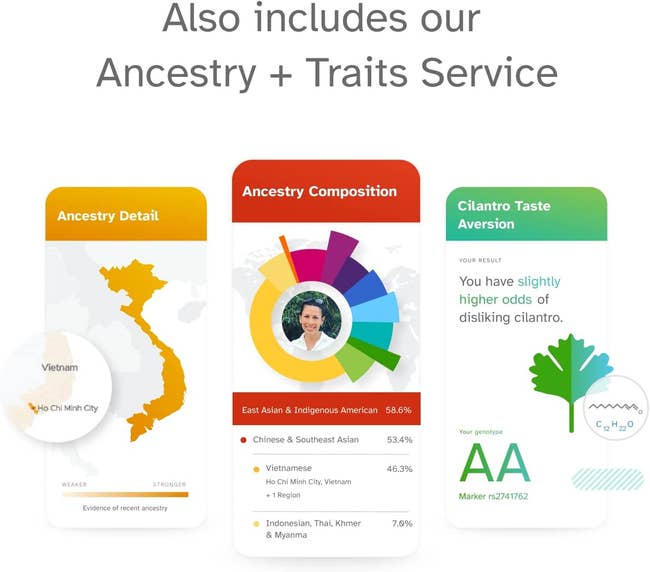 screenshots of result examples from 23andme