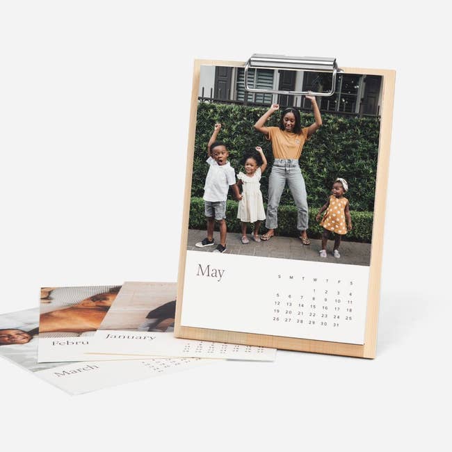 a wooden stand personalized calendar
