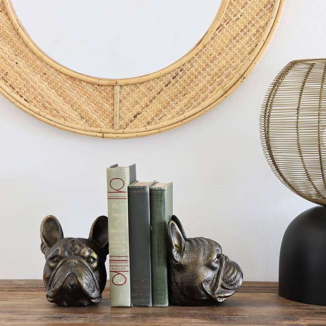 two French bulldog bookends 