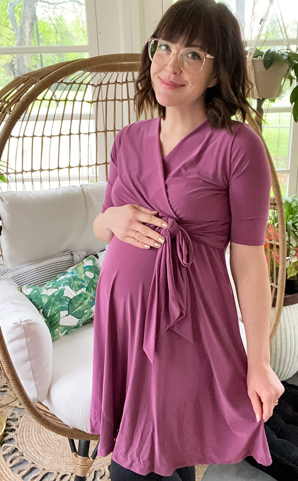 Green Ruched Fitted Front Bow Maternity/Nursing Dress– PinkBlush
