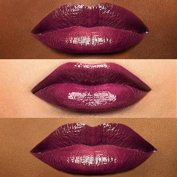 three different lips with makeup surrounded by three different skin tones 