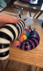 gif of reviewer playing with black and white striped slug toy