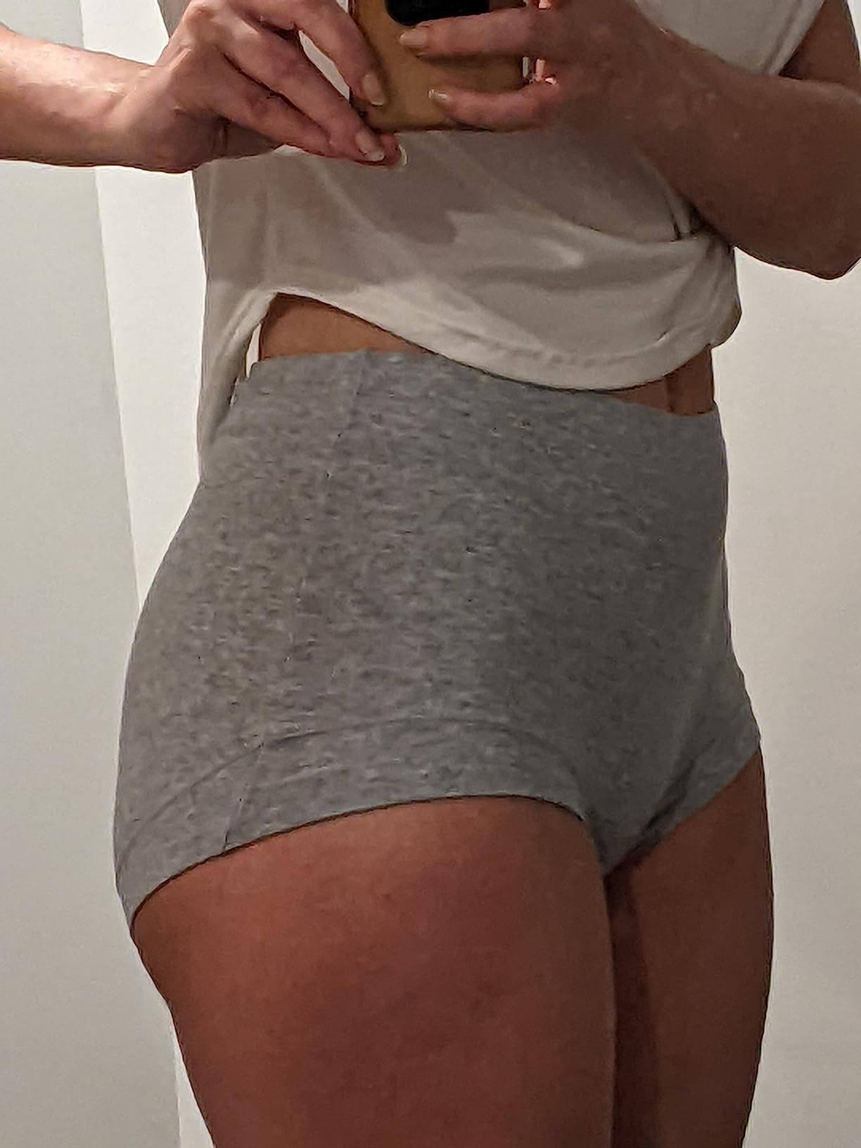 reviewer wearing the underwear successful  grey  