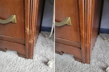Wood furnishings  earlier  and aft  scratch repair, showing betterment  successful  the decorativeness  and quality  aft  treatment