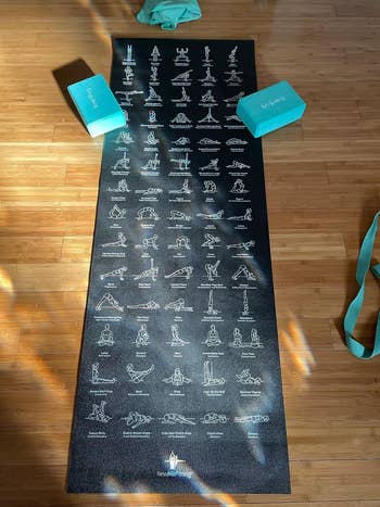 A reviewer's black yoga mat