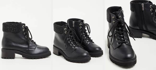 Three images of the black boots