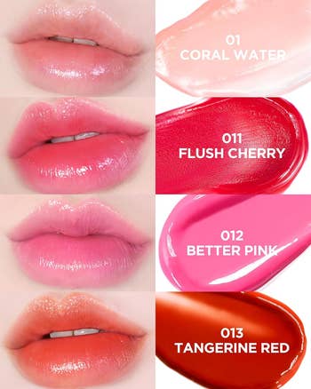 coral, cherry, pink, and red, with matching swatches