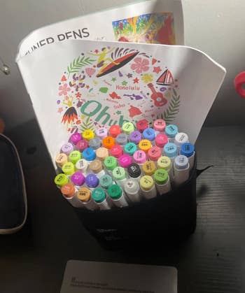 Entertainmment news Box of multicolored markers with a coloring book 