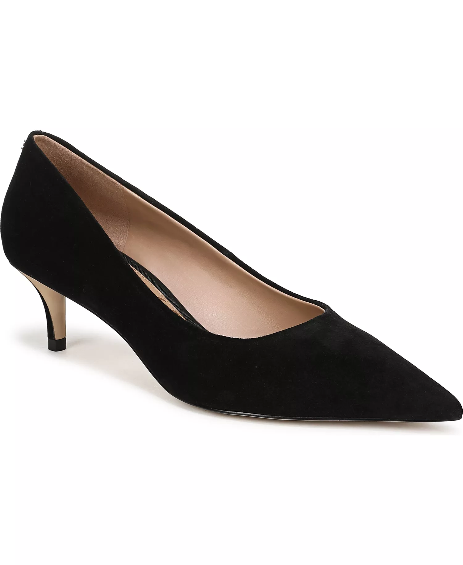 Black suede kitten bottommost   pump with a pointed toe, suitable for ceremonial  oregon  nonrecreational  attire
