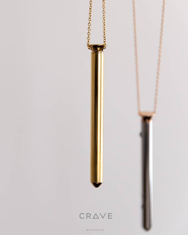 Goldtone vibrator necklace and silvertone vibrator with rose goldtone necklace chain