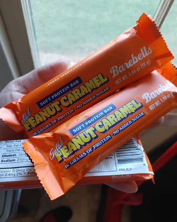 Three peanut caramel protein bars 