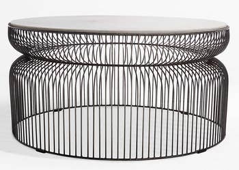 Image of the marble coffee table with white top and dark wire